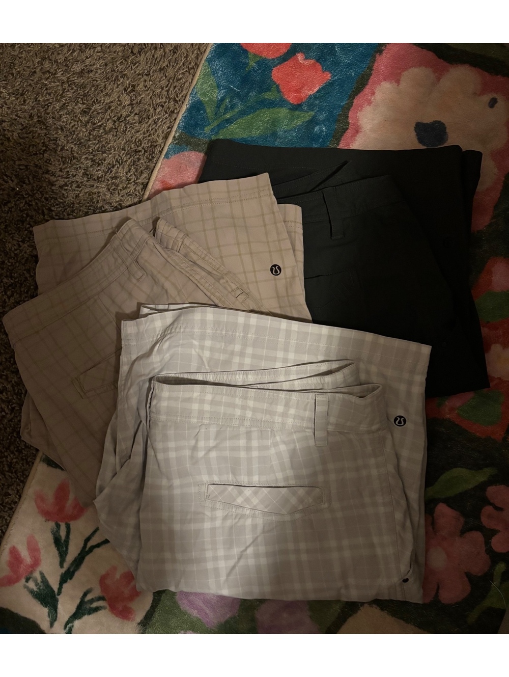 Lululemon Men's Plaid and Black Casual Shorts - 3 Pair